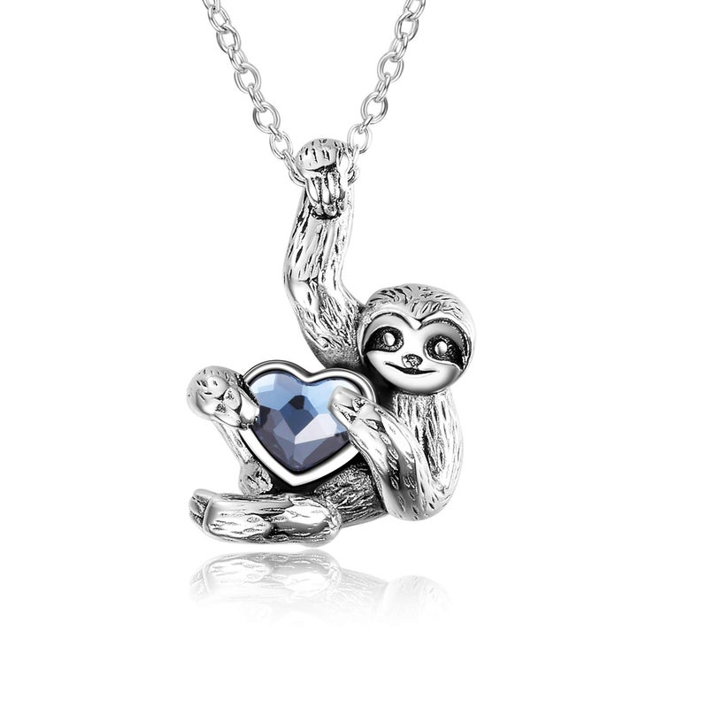 YFN Sterling Silver Sloth Necklace Heart Crystal Sloth Jewelry for Women Men Christmas Gifts - Image 1